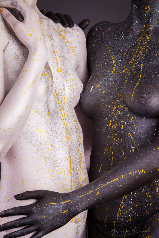 Photographie bodypainting peinture sur corps noir et blanc de Marco Mazzini Luxembourg